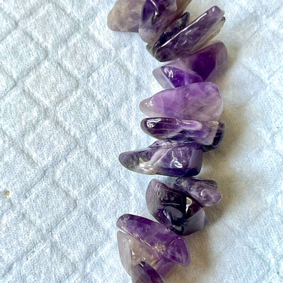 Vintage Amethyst Chip Semi-Precious Gem Stone  Necklace Purple 15”Handmade - Picture 4 of 6